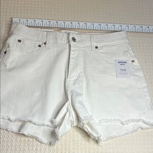 Levi's Denizen white cut off jean shorts, high rise, sz 12, front zip, 5 pocket,